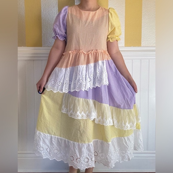 NWOT Colorful Patchwork Lace Dress - Picture 7 of 7